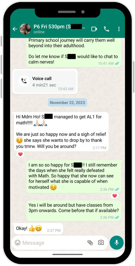 WhatsApp: parent shares their child scored AL1 for math after feeling defeated