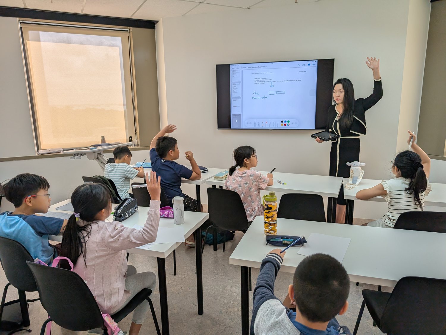 A Formative Minds maths class, students engaged with the teacher